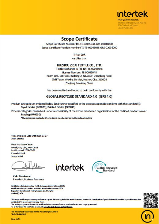 SC-GRS-Certificate v.4.0-HUZHOU ZICAI TEXTILE CO.,LTD.(1) SC-GRS-Certificate v.4.0-HUZHOU ZICAI TEXTILE CO.,LTD.(1)